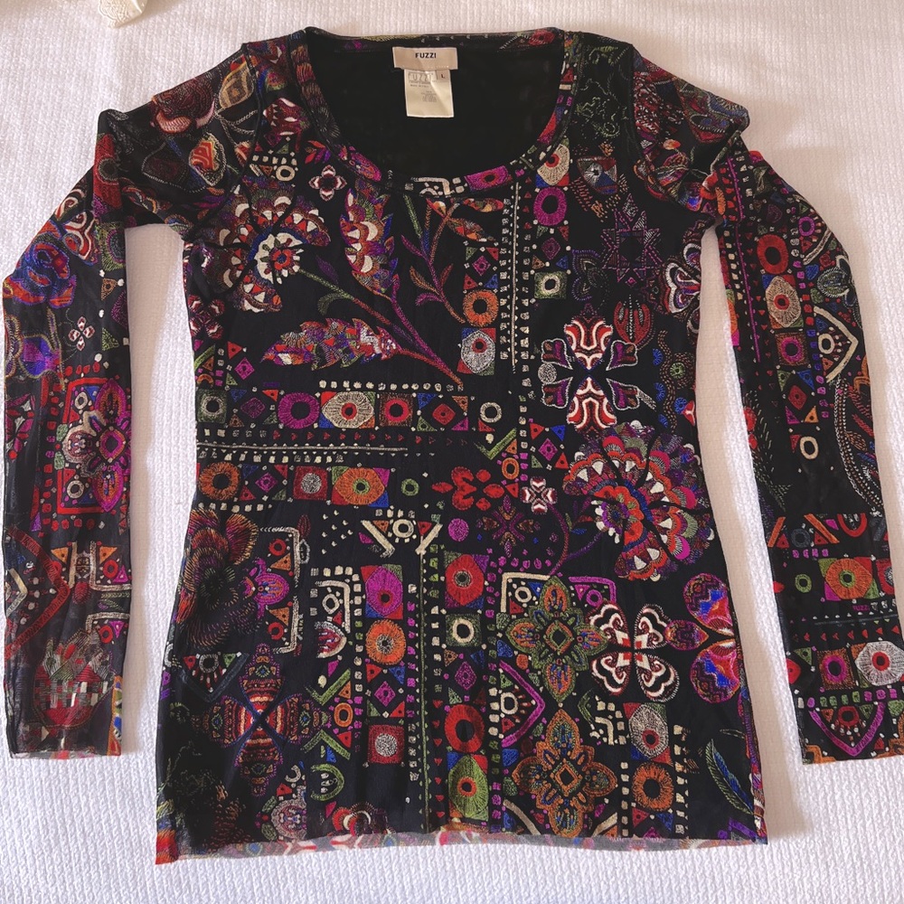 Fuzzi long sleeve geometric multicolor top - size Large
